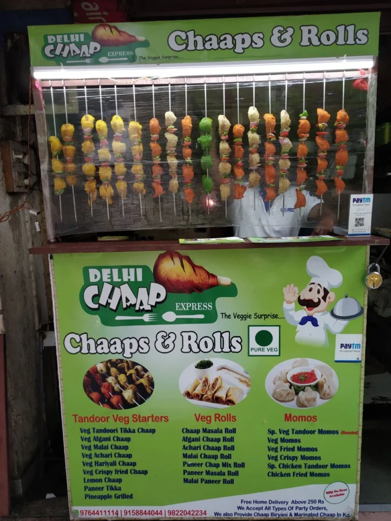 Delhi Chaap express kiosk outlet with chaap hanging